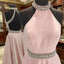 Pink High Neck Long Prom Dress, Pink Backless Prom Dresses