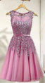 Pink Homecoming Dress,Short Prom Dress,Lace Appliques Homecoming Dresses