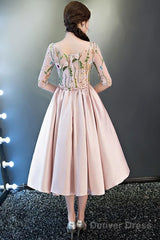 Pink Lace And Satin Lovely Short Party Dress Prom Dress, Pink Homecoming Dresses