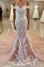 Pink Lace Applique Cap Or Long Sleeves Fishtail/Mermaid Wedding Dresses With Train, Prom Gowns