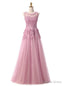 Pink Lace Beading Scoop Sleeveless Bridesmaid Dresses