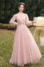Pink Lace Long Prom Dresses, Lovely A-Line Evening Dresses