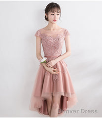 Pink Lace Tulle Cap Sleeves Bridesmaid Dress, Lovely Dark Pink Party Dress