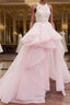 PinK lace tulle long prom Dress, pink tulle Prom Dresses