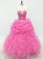Pink Long Elegant Lace Up Organza Prom Dresses With Beaded Bodice