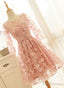 Pink Long Sleeves Lace Wedding Prom Dress, Charming Prom Dresses