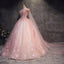 Pink Long Tulle with Lace Applique Ball Gowns Sweet 16 Dress, Pink Prom Dresses