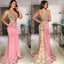 Pink Mermaid Applique Beaded Long Prom Dresses