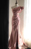 Pink Mermaid One Shoulder Satin Beaded Sequin Long Prom Dress Bridal Dresses