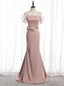 Pink Mermaid Satin Spagehtti Straps Prom Dresses With Sash