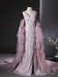 Pink Mermaid Sequins Beading Prom Dresses With Train