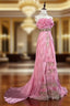 Pink Mermaid Spaghetti Straps Satin Beaded Long Prom Dress Beautiful Bridal Dresses