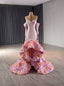 Pink Mermaid Strapless Flower Prom Dresses