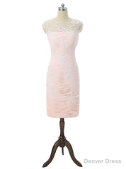 Pink Mother Of The Bride Dresses Sheath Cap Sleeves Knee Length