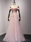 Pink Off Shoulder Handmade Prom Dress , Long Prom Dresses