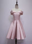 Pink Off Shoulder Knee Length Homecoming Dress, Pink Short Prom Dress, Short Prom Dresses