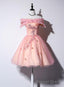 Pink Off Shoulder Lovely Tulle Lace Applique Prom Dress, Pink Homecoming Dress Prom Dresses
