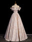 Pink Off the Shoulder Print Prom Dresses