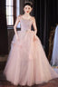 Pink Off The Shoulder Tulle Prom Dress, Lovely A Line Long Prom Graduation Dresses