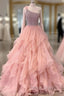 Pink One Shoulder Beads Long Prom Dress Pink Prom Dresses