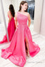 Pink One Shoulder Satin A Line Prom Dresses with Pockets