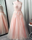 Pink Plus Size Prom Dresses Tulle Appliques