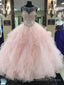 Pink Prom Dress Pink Beading Long Prom Dress Ball Gown Cap Sleeve Wedding Dress Prom Dresses