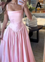 Pink Retro Elegant A-Line Spaghetti Strap Satin Long Prom Dress Birthday Prom Dress Bridesmaid Dresses