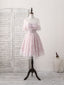 Pink Round Neck Lace Tulle Short Prom Dress, Pink Homecoming Dress