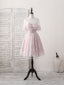 Pink Round Neck Lace Tulle Short Prom Dress, Pink Homecoming Dresses