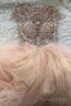 Pink Round Neck Tulle Beads Long Prom Dress Pink Tulle Prom Dresses