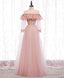 Pink Round Neck Tulle Lace Long Prom Dress Pink Lace Prom Dresses