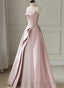 Pink Satin And Tulle Long Prom Dress, A Line Pink Prom Dresses