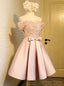 Pink Satin Appliques With Bow Homecoming Dresses