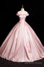 Pink Satin Long Prom Dress, Beautiful A-Line Off The Shoulder Party Dress