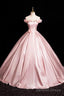 Pink Satin Long Prom Dress, Beautiful A Line Off The Shoulder Prom Dresses