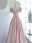 Pink Satin Long Short Sleeves Prom Dress Prom Dress, Pink Prom Dress Wedding Prom Dresses