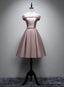 Pink Satin Off Shoulder Lace up Prom Dress, Pink Prom Dresses