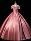 Pink Satin Off the Shoulder Beading Flower Quinceanera Dresses