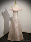 Pink Satin Off the Shoulder Prom Dresses