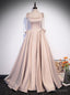 Pink Satin Spaghetti Straps Pearls Bow Prom Dresses