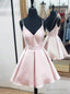 Pink Satin V Neck Homecoming Dresses