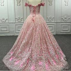 Pink Sequined Off the Shoulder Quinceaera Dress