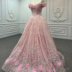 Pink Sequined Off the Shoulder Quinceaera Dress
