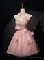 Pink Sequins Halter Flower Homecoming Dresses