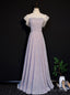 Pink Sequins High Neck Short Sleeve Prom Dresses