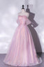 Pink Sequins Long A Line Prom Dress, Off the Shoulder Prom Dresses