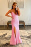 Pink Sequins Mermaid Prom Dresses