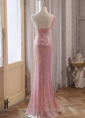 Pink Sequins Mermaid Sweetheart Long Prom Dresses, Pink Sequins Evening Dresses