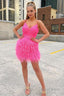 Pink Sequins Tight Homecoming Dresses with Feathers